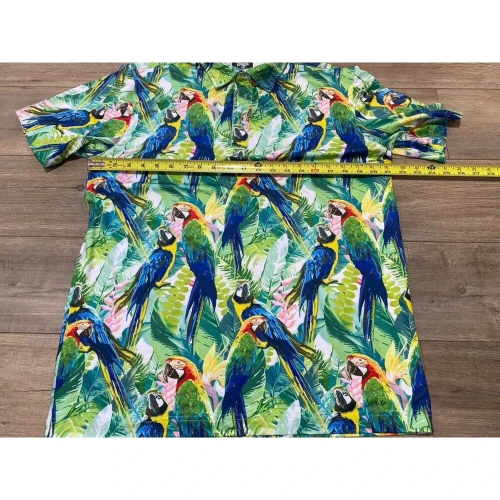 Waggle Golf Polo Shirt Mens L Blue Parrot Floral AOP Performance Stretch Wick - Picture 5 of 7